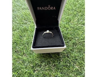 PANDORA PETITE ARGENT anneau feuilles lumineuses avec perle et zirconium clair