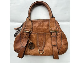 Bolso de hombro vintage Hayden Harnett de piel marrón.
