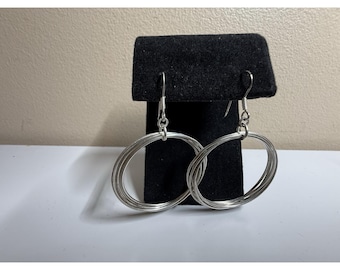 Pendientes colgantes circulares de plata de ley estilo Art Déco vintage
