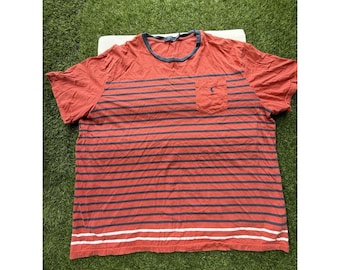 Camiseta a rayas Polo Ralph Lauren para hombre, talla 2XB, color rojo y azul marino con bolsillo.