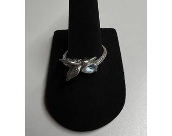 Vintage Sterling Silver Ring, Nice Hummingbird, Blue Stone, Drinking Water Look