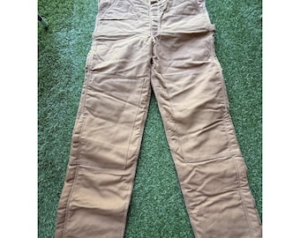 Macacão Carhartt Made USA de lona com suspensórios duplos nos joelhos, tamanho masculino 40x36, marrom, para trabalho.