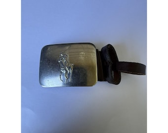 Hebilla de cinturón de polo con el logotipo clásico de jinete a caballo, metal plateado, pony vintage