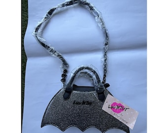 Luv Betsey Johnson Sparkle Bat Silver Glitter Halloween Vampire Crossbody Purse
