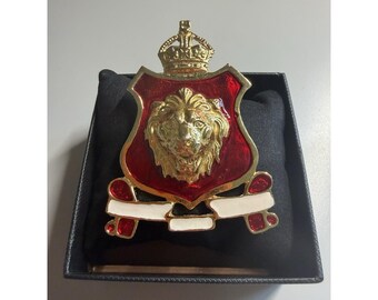 Accessocraft NYC Vintage Brooch: Masonic Shield with a Raised Lion's Head Motif