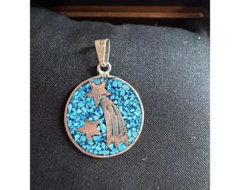 Hermoso colgante "Lluvia de meteoritos" de plata 925 con turquesa