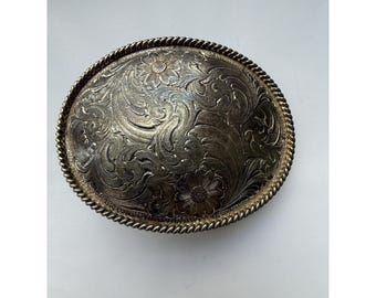 Große Blumen-Wirbel Versilbert Montana Silberschmiede Vintage Oval Gürtelschnalle
