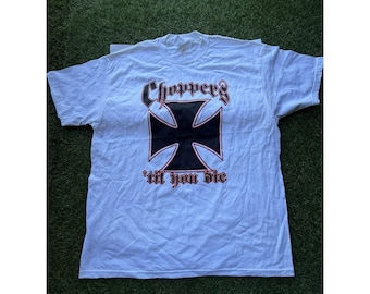 Vintage West Coast Chopper Tshirt Blue Flame Graphics Motorcycle
