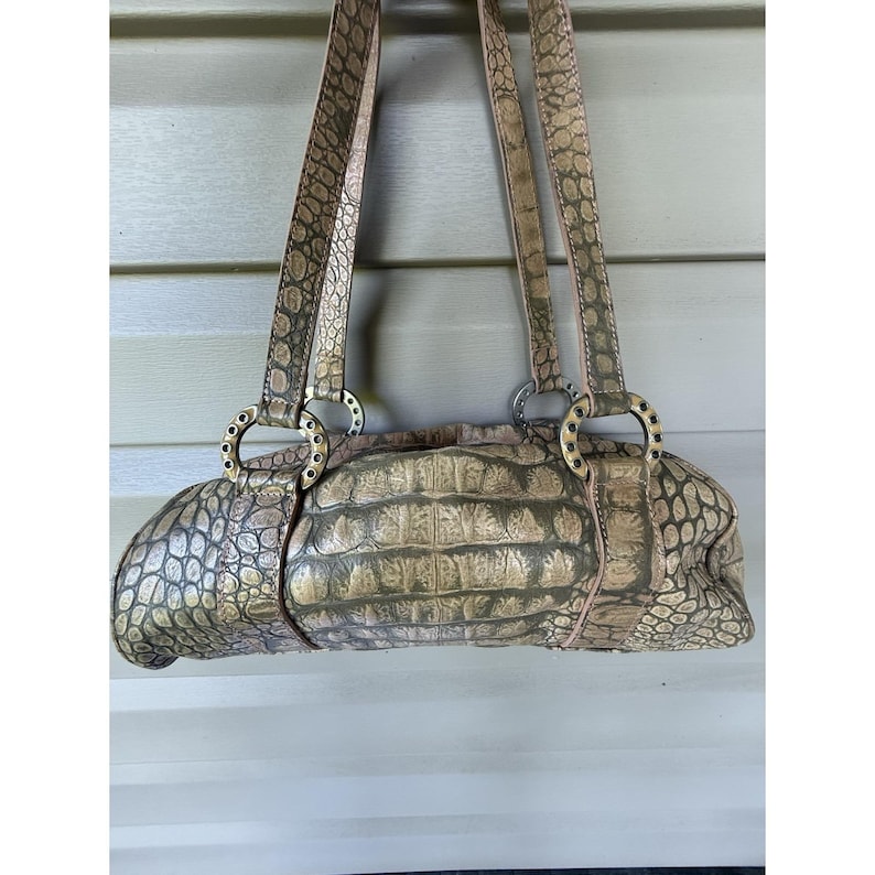 Donald J Pliner Dusty Pink Embossed Croc COUTURE Handbag.. Limited And Rare! image 2