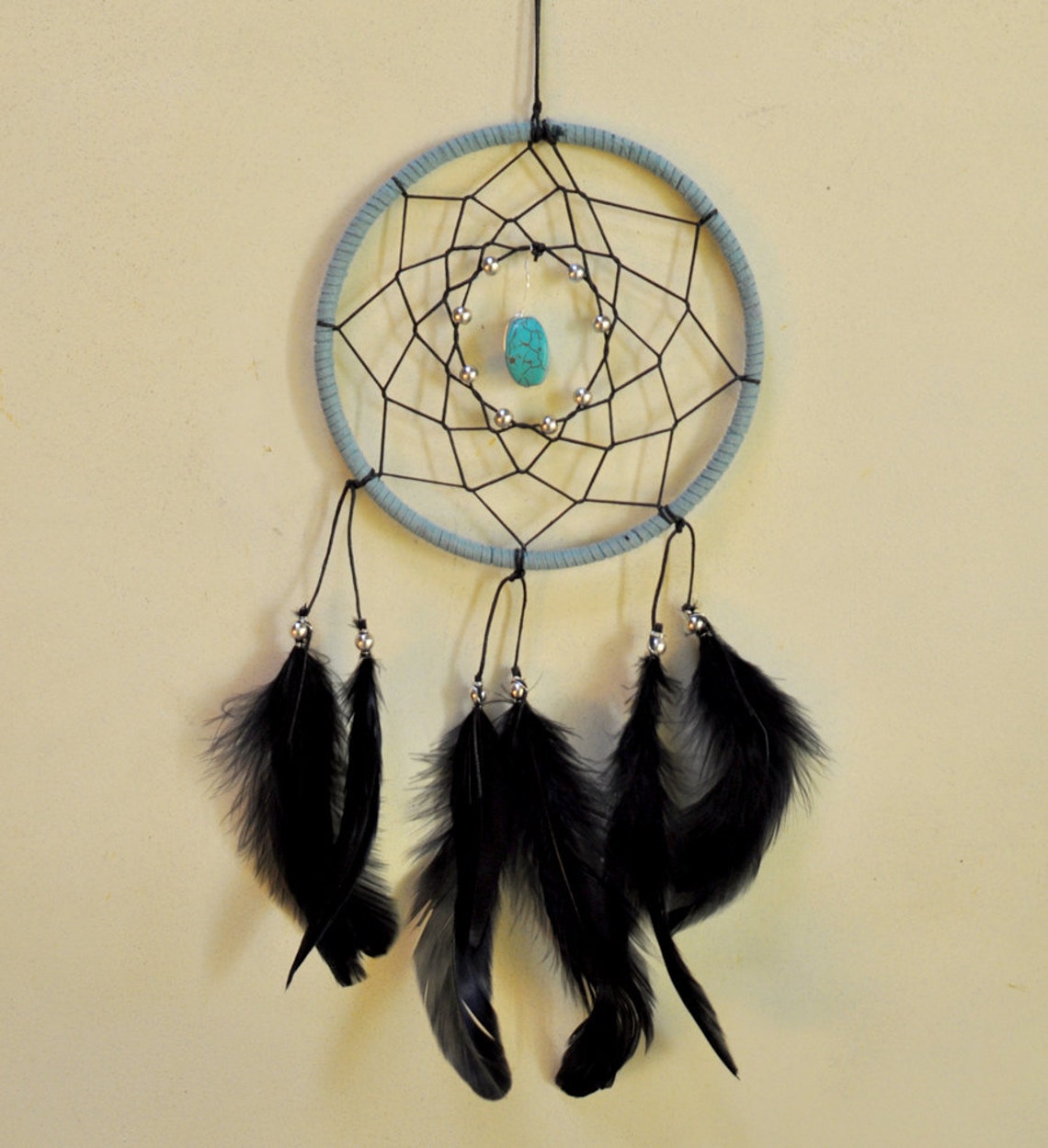 Blue Black and Black Feathers Small Dream Catcher | Etsy