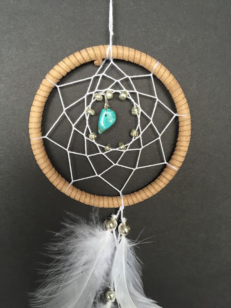 Dream Catcher for Car Mirror Brown, White, and Turquoise Stone image 2
