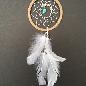 Dream Catcher for Car Mirror Brown, White, and Turquoise Stone image 1