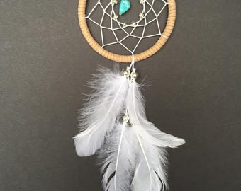Dream Catcher for Car Mirror - Brown, White, and Turquoise Stone
