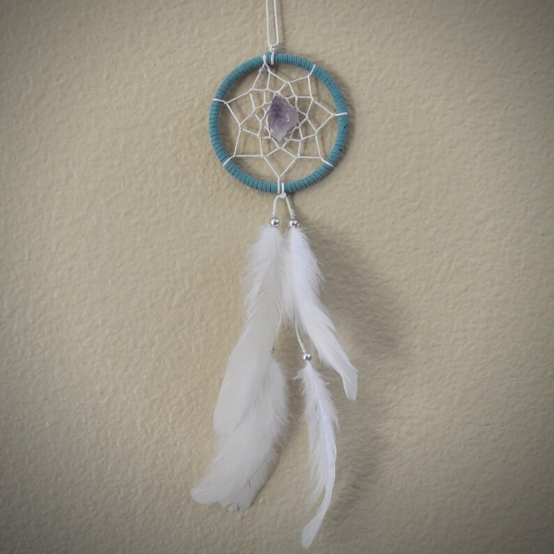 Dream Catcher for Car Mirror Blue White and Amethyst Mini Etsy