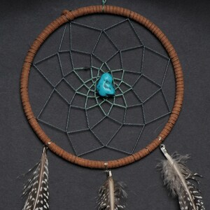 Tan Leather Dream Catcher with Turquoise Chunk main image 1