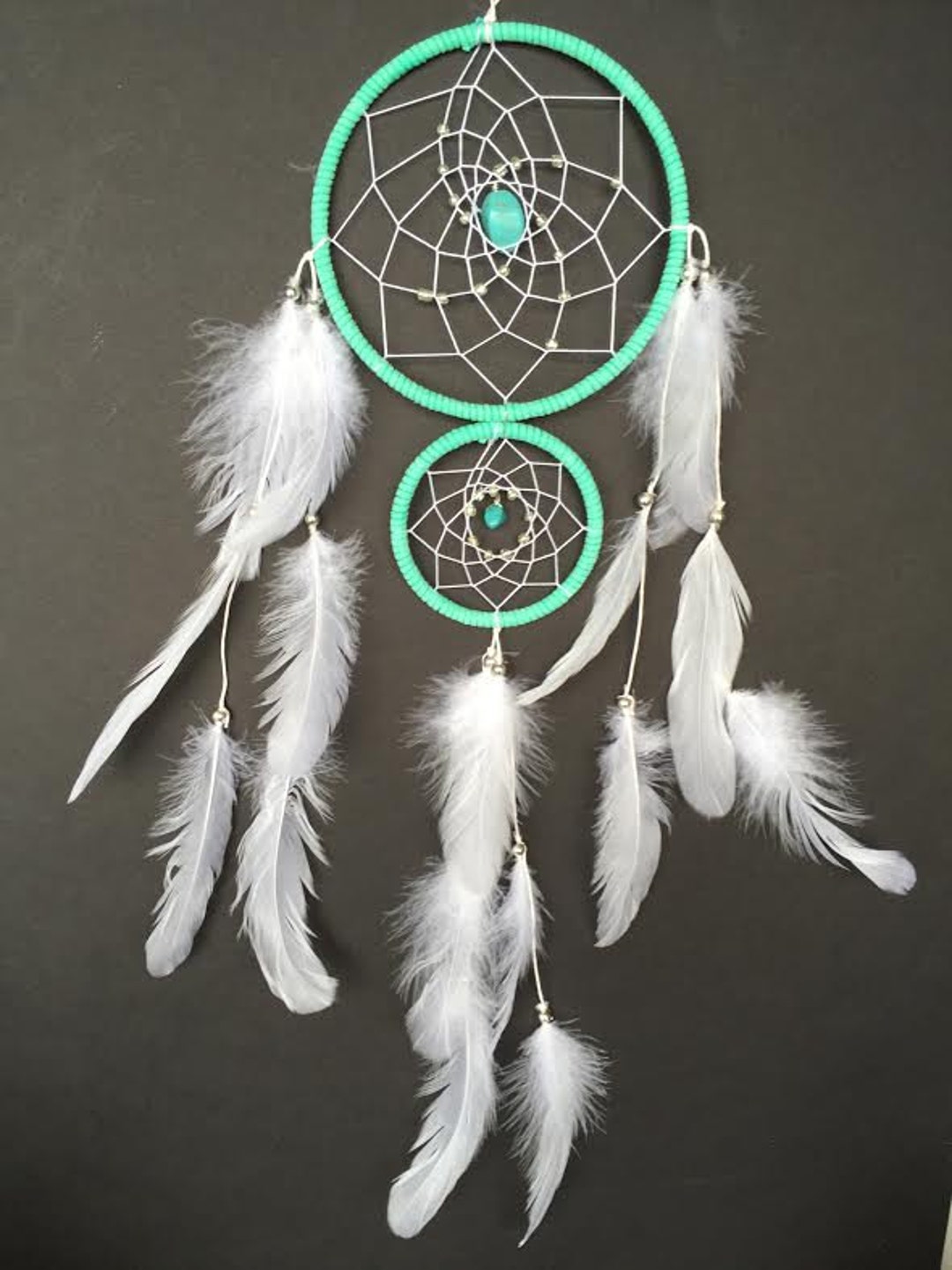 Dream Catcher With Double Rings Light Green White and - Etsy