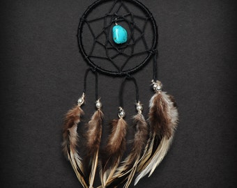 Black Turquoise Stone Car Mirror Dream Catcher, Small dreamcatcher, Tiny Dream Catcher, Small Black Dreamcatcher, Car Dreamcatcher Gift