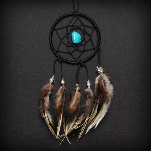 Black Turquoise Stone Car Mirror Dream Catcher Mini Etsy