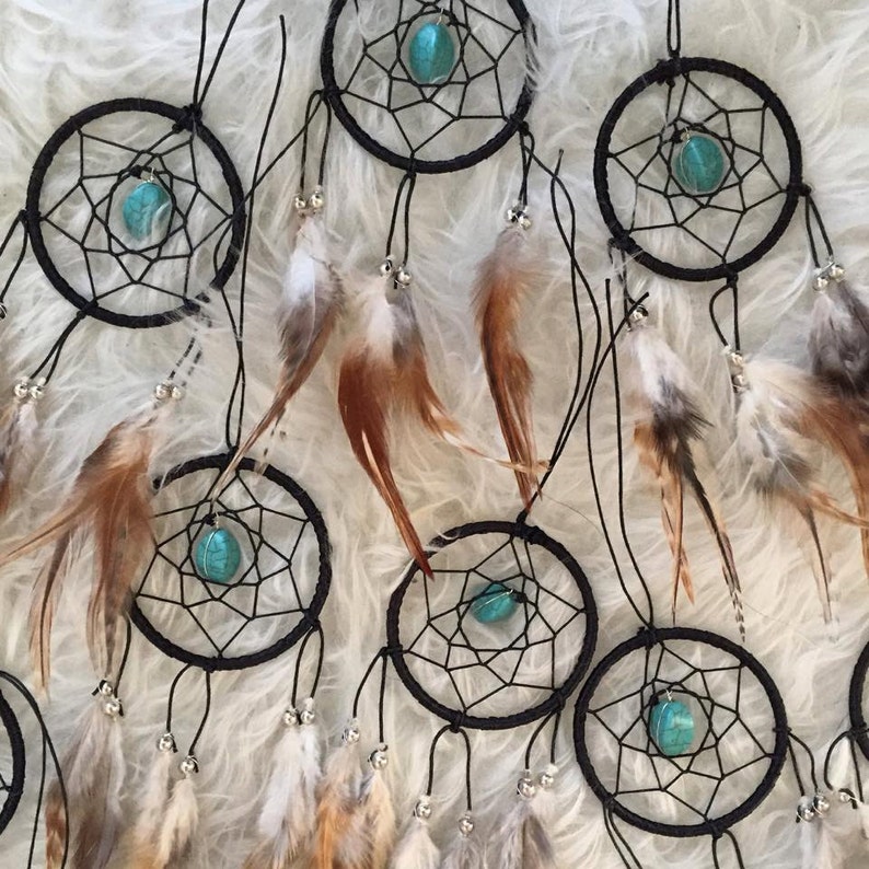Black Turquoise Stone Car Mirror Dream Catcher Mini Etsy