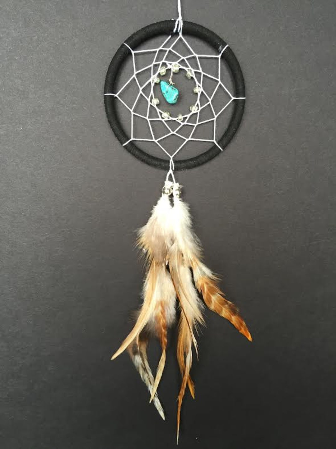 Dream Catcher for Car Mirror Black and White With Turquoise Etsy