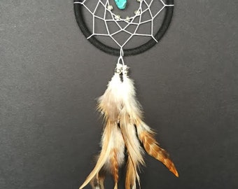 Dream Catcher for Car Mirror- Black and White with Turquoise, Mini Dreamcatcher, Small Dreamcatcher, Boho Dreamcatcher, Car Decor