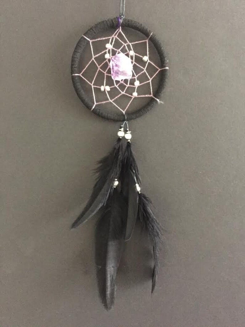 Dream Catcher for Car Mirror Black and Purple With Amethyst Etsy
