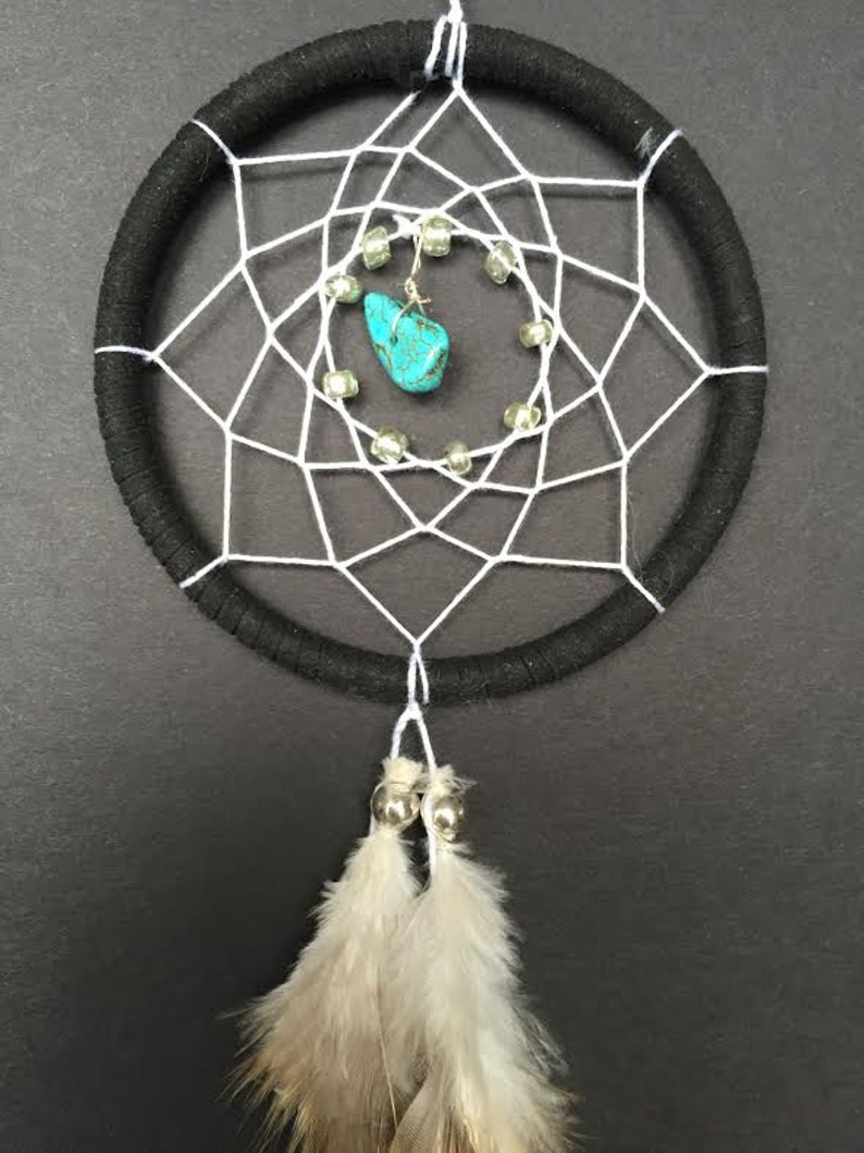 Dream Catcher for Car Mirror Black and White With Turquoise Etsy
