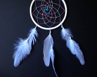 Dream Catcher - White, Pink, Blue, beads, turquoise, Boho Dreamcatcher, Nursery Dreamcatcher, Baby Girl Dreamcatcher, Boho Home Decor