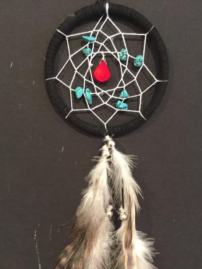 Dream Catcher for Car Mirror Black and White With Turquoise Etsy