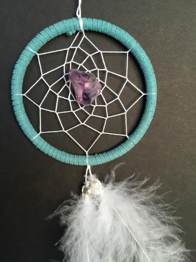 Dream Catcher for Car Mirror Blue White and Amethyst Mini Etsy