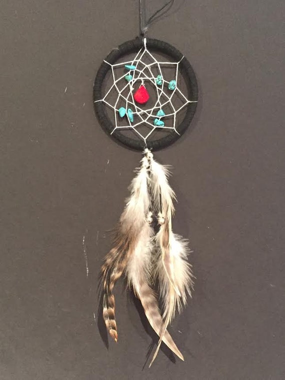 Dream Catcher for Car Mirror Black and White With Turquoise Etsy
