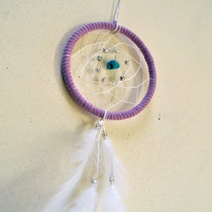 Dream Catcher for Car Mirror Pink Lilac, Turquoise Stone, White Feathers image 2