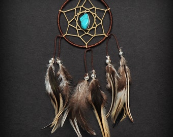 Brown Turquoise Stone Car Mirror Dream Catcher, Boho Car Decor, Boho Dreamcatcher, Mini Dreamcatcher, Small Dream Catcher,