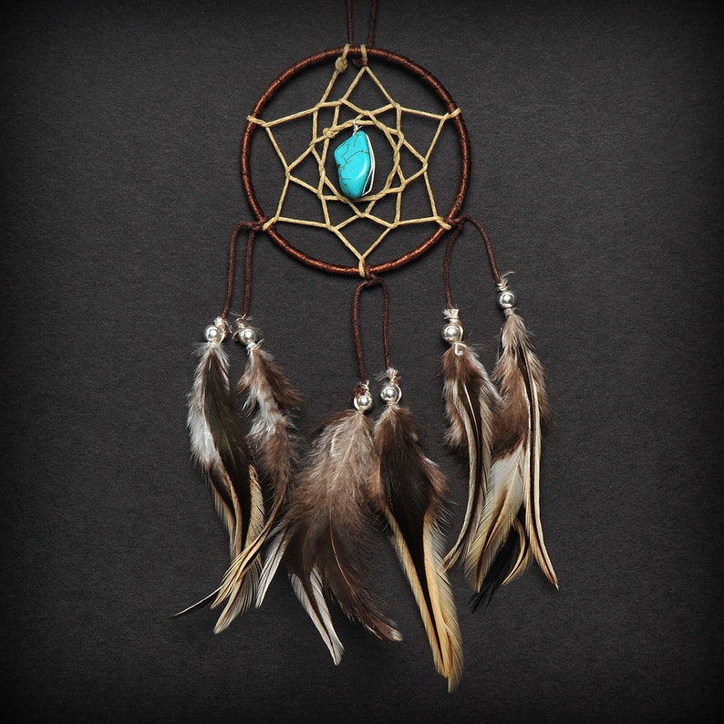 Brown Turquoise Stone Car Mirror Dream Catcher, Boho Car Decor, Boho