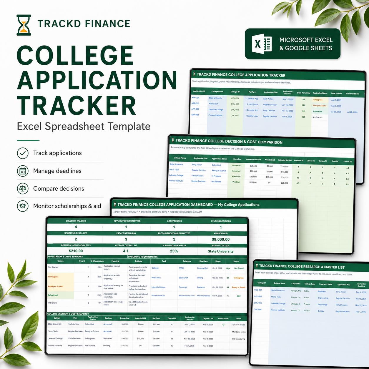 College Application Tracker Spreadsheet (Excel, Google Sheets)