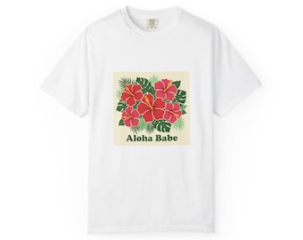 Aloha Babe Hibiskus Blumenmuster T-Shirt | Tropisches Hawaii-T-Shirt