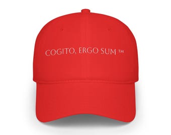 Cogito, Ergo Sum Cap / Gorra de béisbol roja, filosofía latina bordada