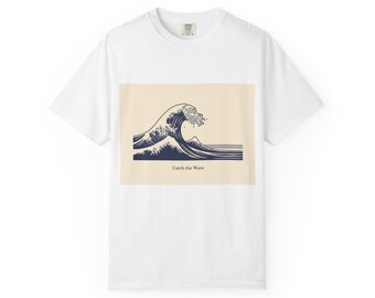 Tolles Wellen Print T-Shirt | Vintage japanische Wellenkunst, Marine auf Creme