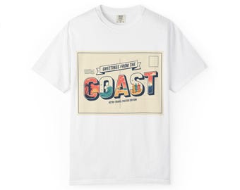 Küste Postkarten-Grafik-T-Shirt | Vintage Beach Travel Typografie