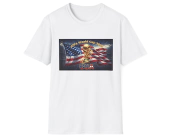 T-shirt graphique de la Coupe du monde de football des États-Unis | Drapeau américain, trophée d'or