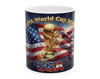 FIFA World Cup Trophy USA Mug | American Flag Soccer World Cup Ceramic Mug