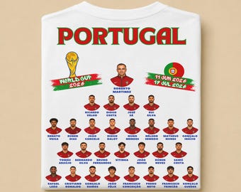ポルトガル代表ワールドカップ2026メンバーTシャツ、オーガニックコットン製サッカー選手名簿Tシャツ