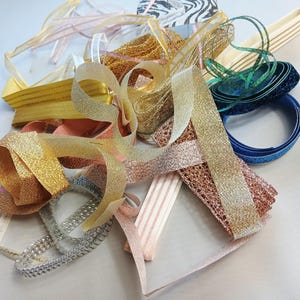 Glitter Ribbon Remnants, Ribbon Grab Bag, 20 Pieces of Ribbon Scrap