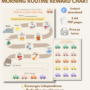 Kids Morning Routine Chart | Visual Schedule, Reward System, chore chart (Printable PDF)