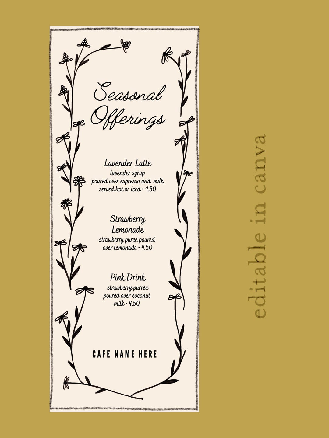 Editable Cafe Menu Insert Template – Seasonal Offerings, Specials ...