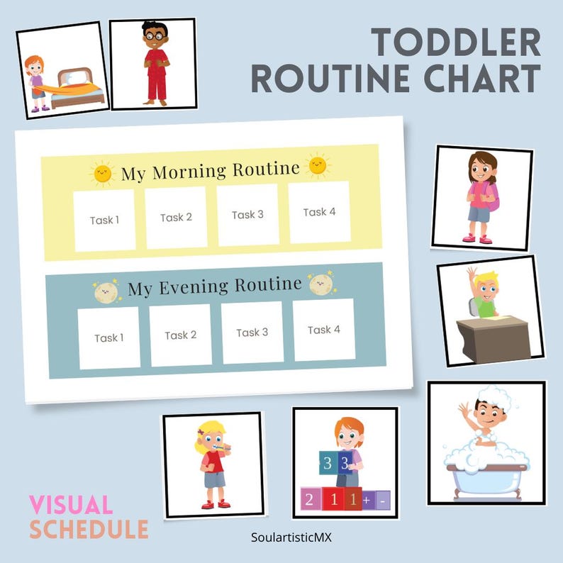 Editable Morning & Bedtime Routine Chart for Kids | Visual Schedule ...