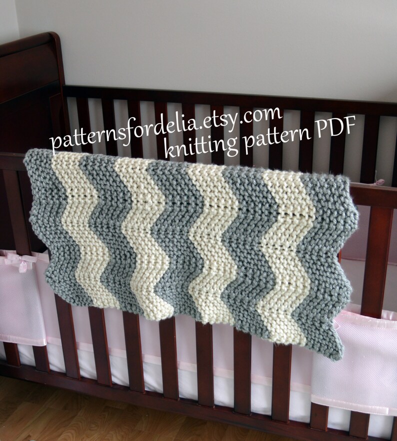 Chunky Chevron Baby Blanket KNITTING PATTERN easy beginner zig zag crib blanket baby shower gift image 1