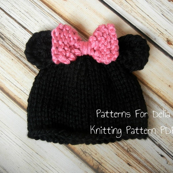 Minnie Mickey Mouse Hat KNITTING PATTERN easy beginner teddy bear baby infant toddler child photography prop beanie
