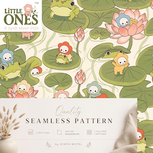 Little Ones™ Frog Pond Seamless Pattern | Cute Frog & Lily Pad Digital Paper | Cutecore | Nursery Fabric Print | Frosch Muster