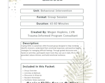 Coping Skills Group Curriculum  Therapy Lesson Plan  Printable Worksheets + Facilitator Guide  Mental Health Group Outline PDF